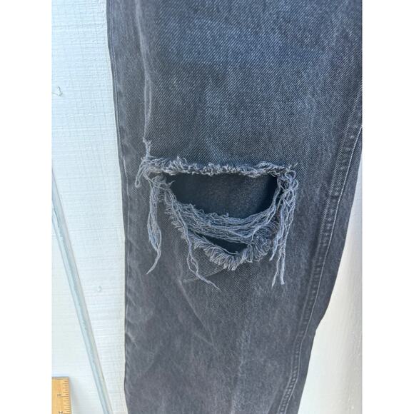 Zara High‎ Waisted Wide Leg Jeans, Distressed, Black, Size 6 - Picture 5 of 5
